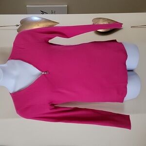 INC Zippered V Neck Long Sleeve Sweater Top Hot Pink w/Silver Zip Pull sz XXL